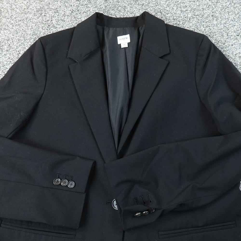 J Crew Blazer Womens 12 Black One Button Suit Jacket Top Sport Coat Surgeon Cuff